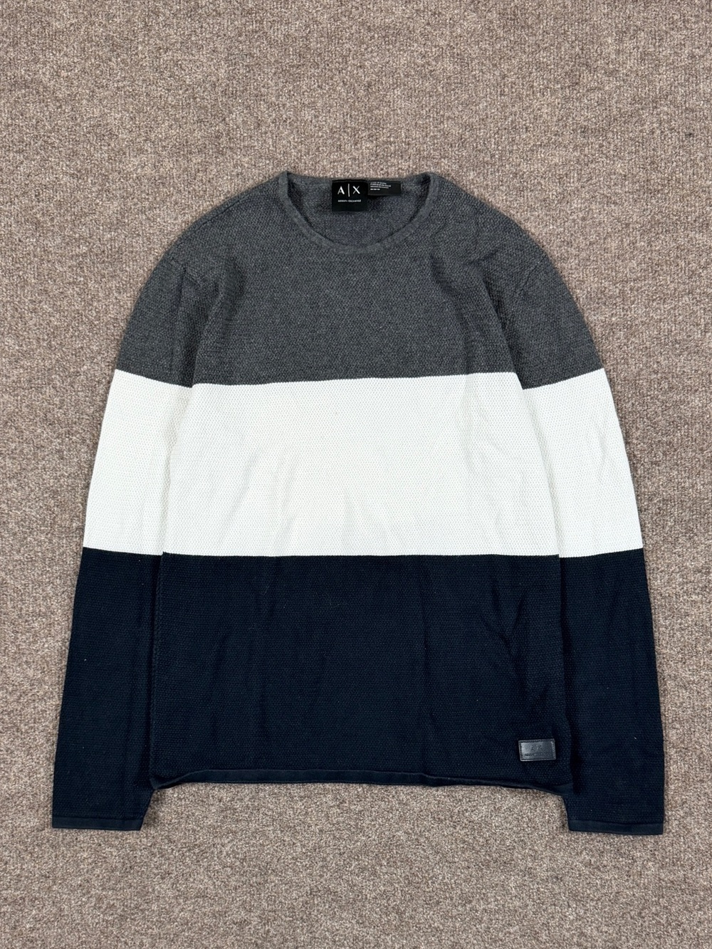 Armani Exchange Navy White Grey Stripe Long Sleeve Lightweight Sweater Womens M